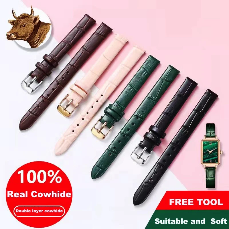 *Real Animal Skin* Leather Watch strap 8mm 10mm 12mm 14mm 16mm 18mm 20mm Cowhide Watch Band For Women Lolarose JULIUS with tools