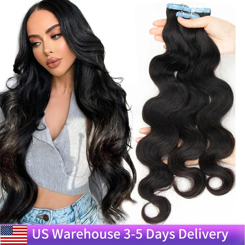 Main MRS HAIR Body Wave Tape In Human Hair Extensions Tape Hair Extensions Skin Weft Hair Extensions Remy Natural Hair Weavy 26 Inch image