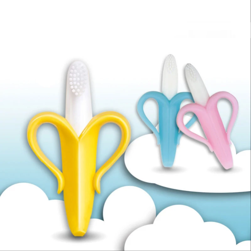 Boxed Children's Banana Teether Molar Sticks Bites Food Grade Silicone Fruit Teether Baby Training Toothbrush Dropshipping