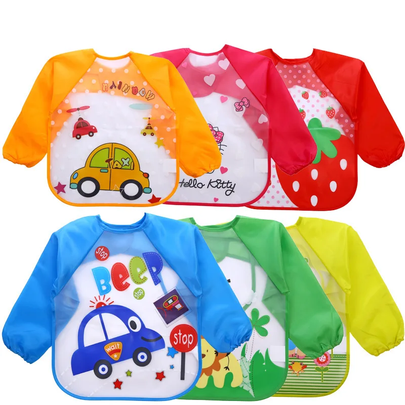 Cute Baby Bibs Waterproof Long Sleeve Apron Children Feeding Smock Bib Burp Painting Drawing Soft Toddler Clothing Bandana Bibs