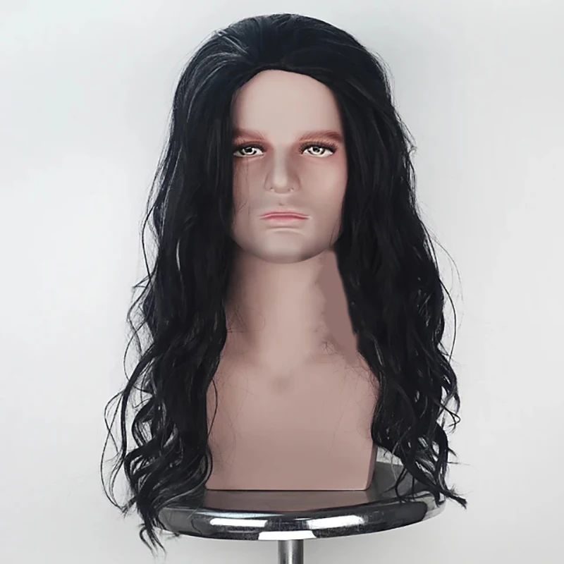 HAIRJOY Synthetic Hair Wigs Male Long  Curly Middle Part  Black Dark Brown Wig for Man