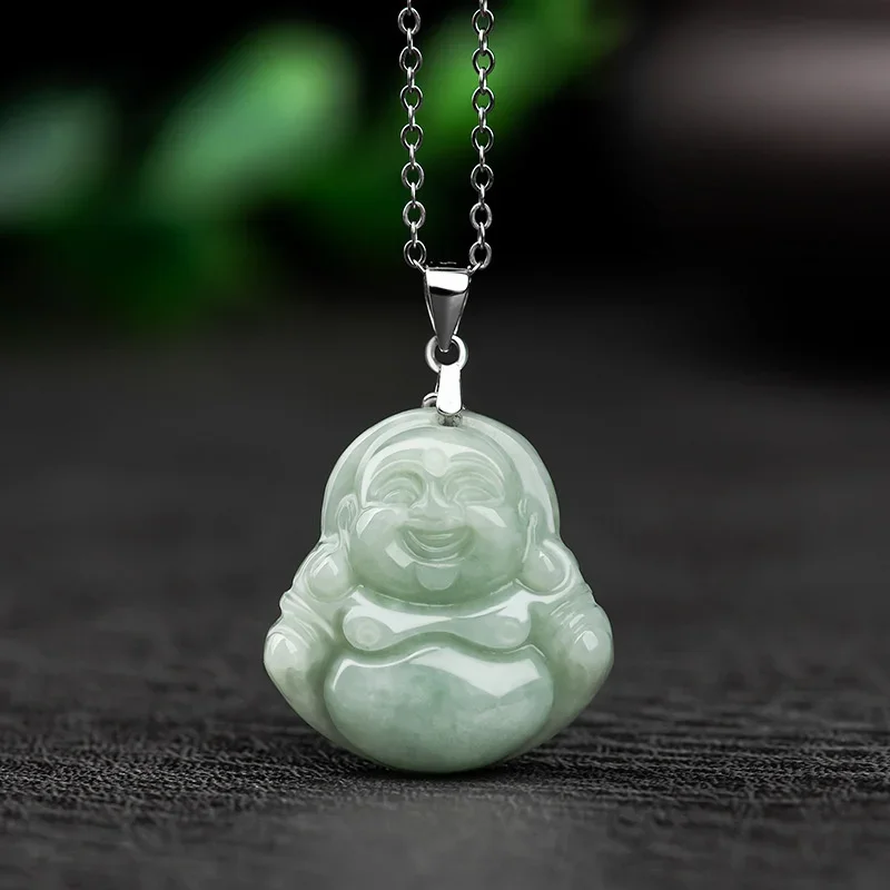 Main Hot Selling Natural Handcarve Jade Light Green Little Buddha Necklace Pendant Fashion Jewelry Accessories Men Women Luck Gifts image