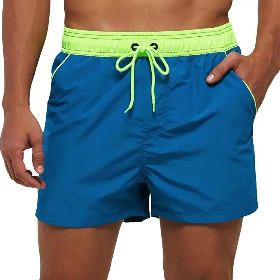 Men Summer Swim Shorts Swimwear Trunks Swimsuits Quickly Dry Surf Beach Board Elastic Waist Swim Pants Surffing Shorts with Mesh