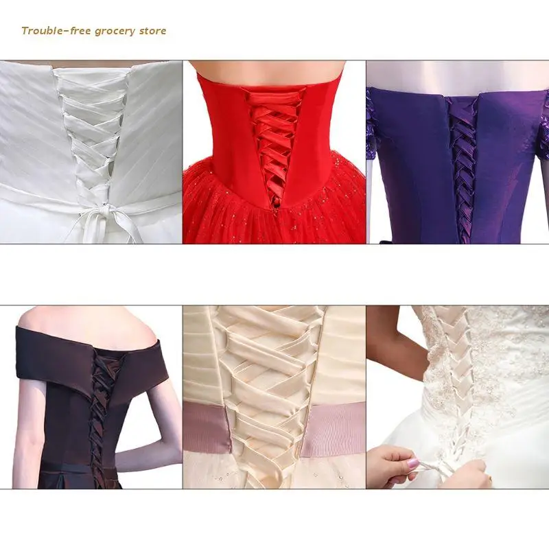 Main 118Inch Wedding Dress Zipper Replacement Adjustable Corset Back Kit Lace-Up Satin Ribbon Ties for Bridal Banquet Evening Gown image