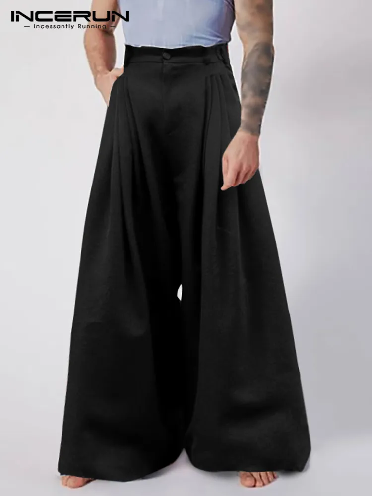 INCERUN 2023 New Men Fashion Casual Pantalons Solid All-match Simple Male Baggy High Waist Trousers Drop Crotch Long Pants S-5XL