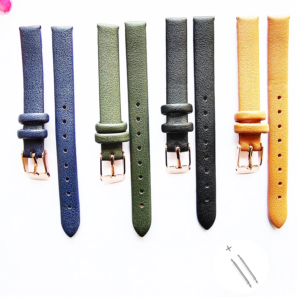 Watchband 8mm 10mm 12mm 14mm 16mm 18mm 20mm 22mm 24mm Soft Watch strap Handmade leather with Rose gold  black buckle