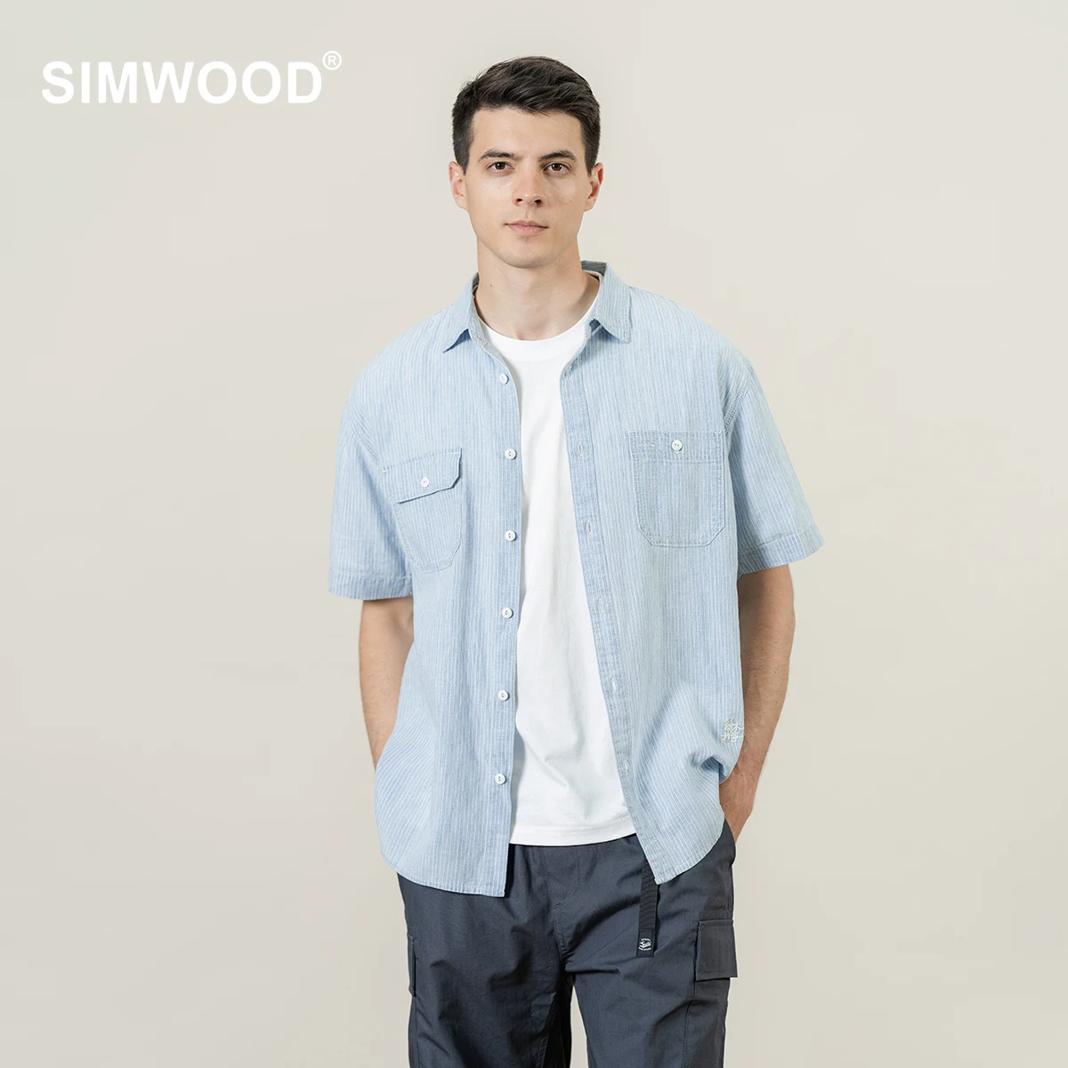 SIMWOOD 2024 Summer New Short Sleeve Linen Cotton Shirts Men Vertical Striped Oversize Casual Cool Shirts