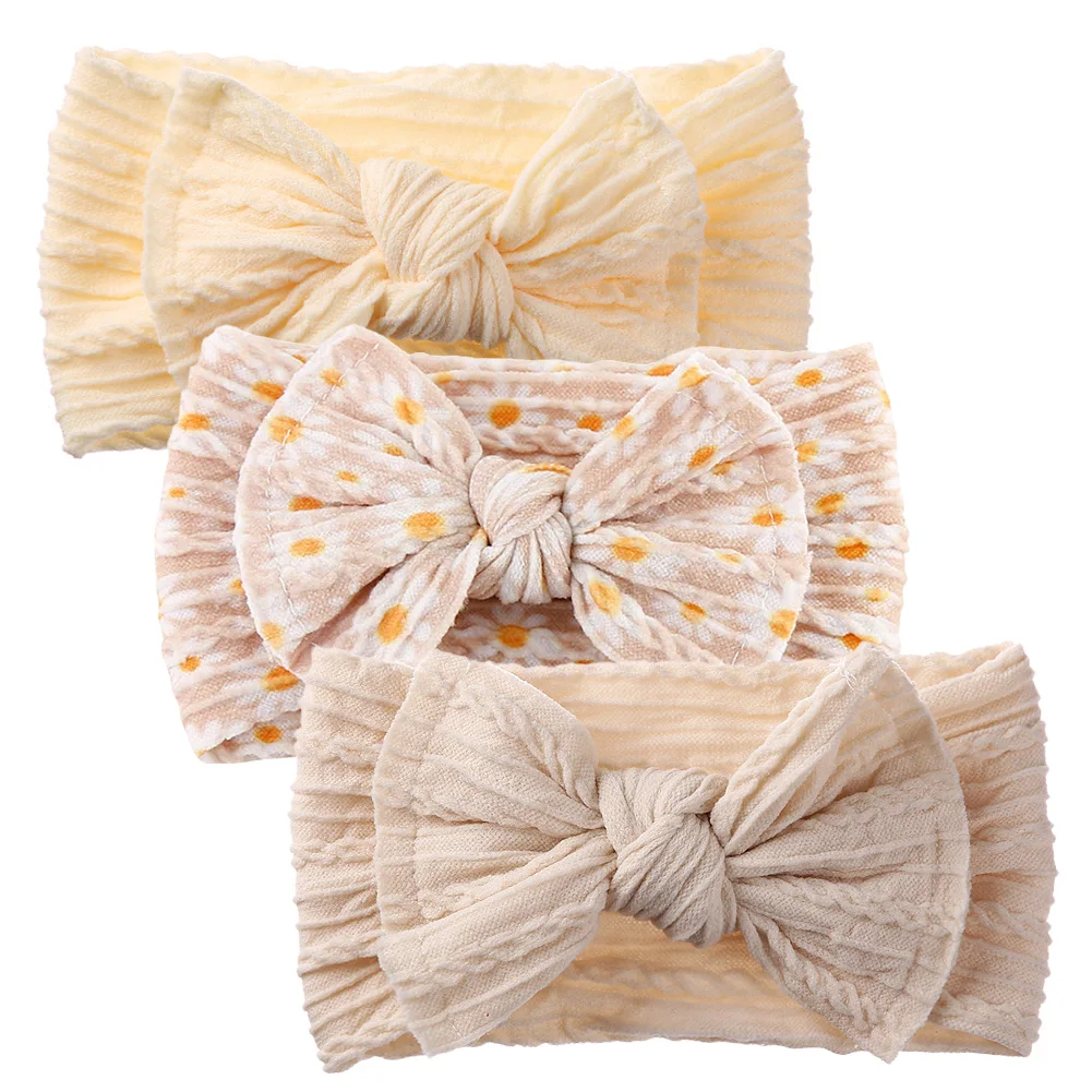 3Pcs/Set Soft Nylon Baby Bow Headband Newborn Girl Daisy Flower Print Hair Bands Topknot High Elastic Kids Braided Headwraps