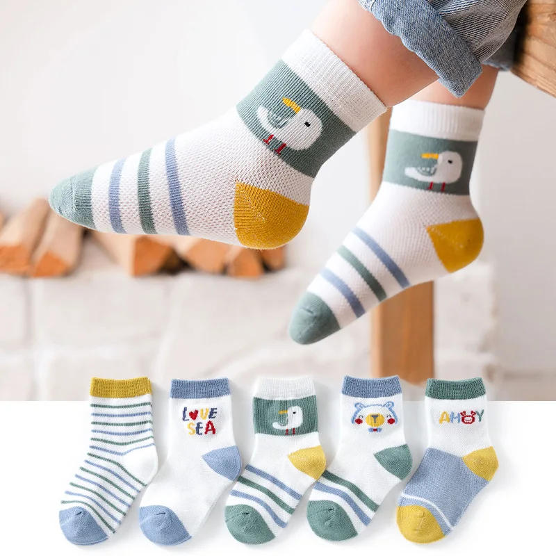 Autumn Boy Girl Short Sock Baby Mesh Thin Socks Cotton Toddler Sock 5 Pairs/set Summer