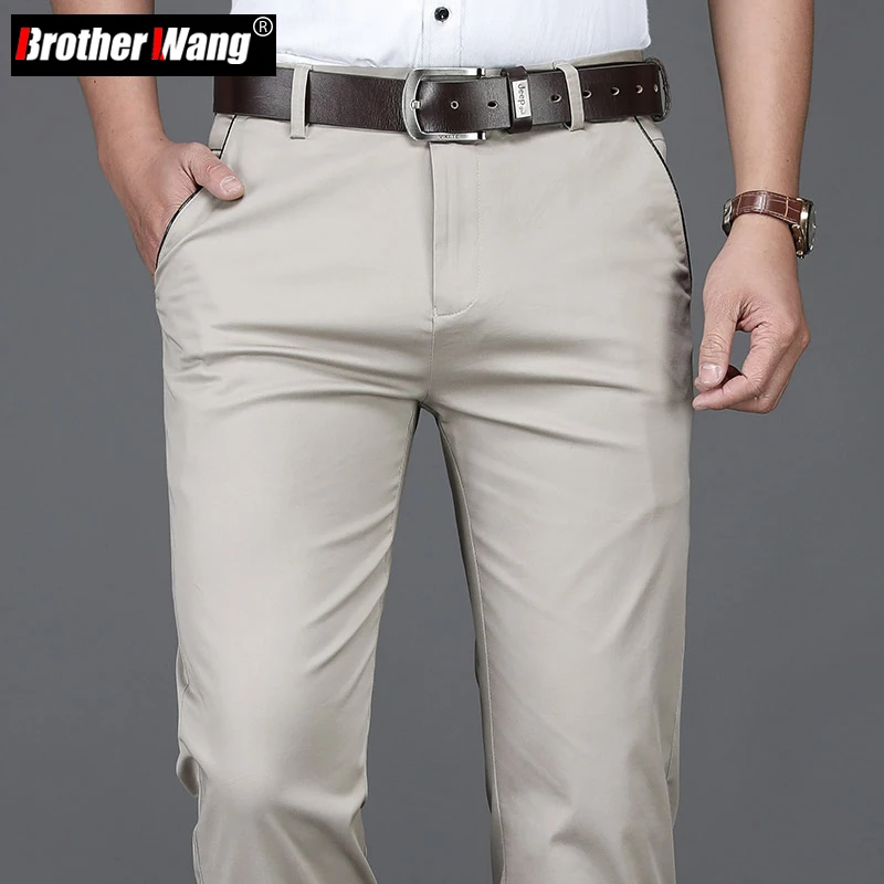 Classic Style Summer Men's Thin Cotton Casual Pants Business Fashion Stretch Loose Straight Beige Trousers Male Brand Clothes