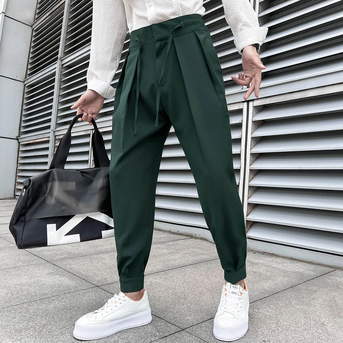 2023 Summer Elastic Waist Drape Suit Pants Men Business Office Casual Pants Male Fashion Loose Social Party Formal Trousers