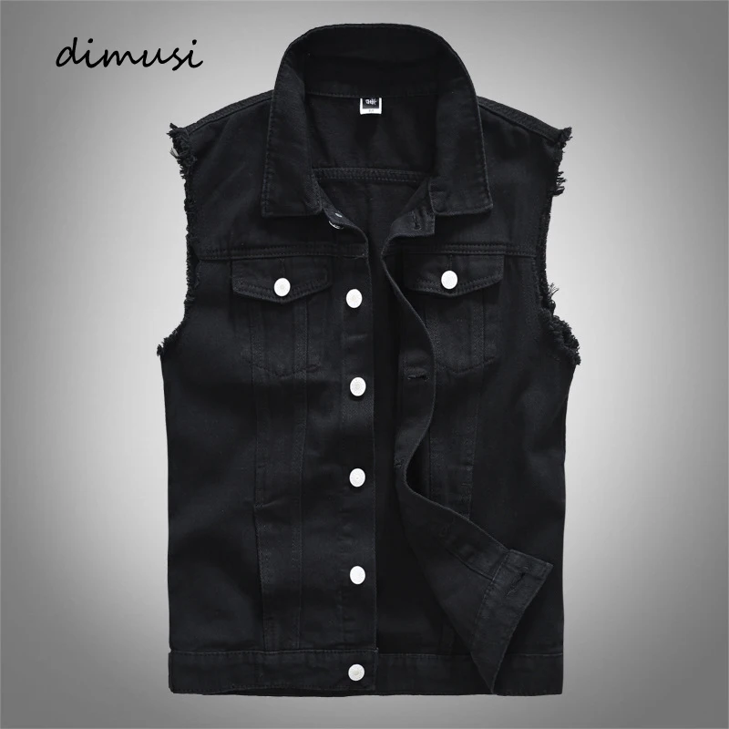 DIMUSI New Vintage Design Mens Denim Vests Retor Sleeveless Jackets Men Ripped Hole Jean Waistcoats Clothing jaqueta masculina