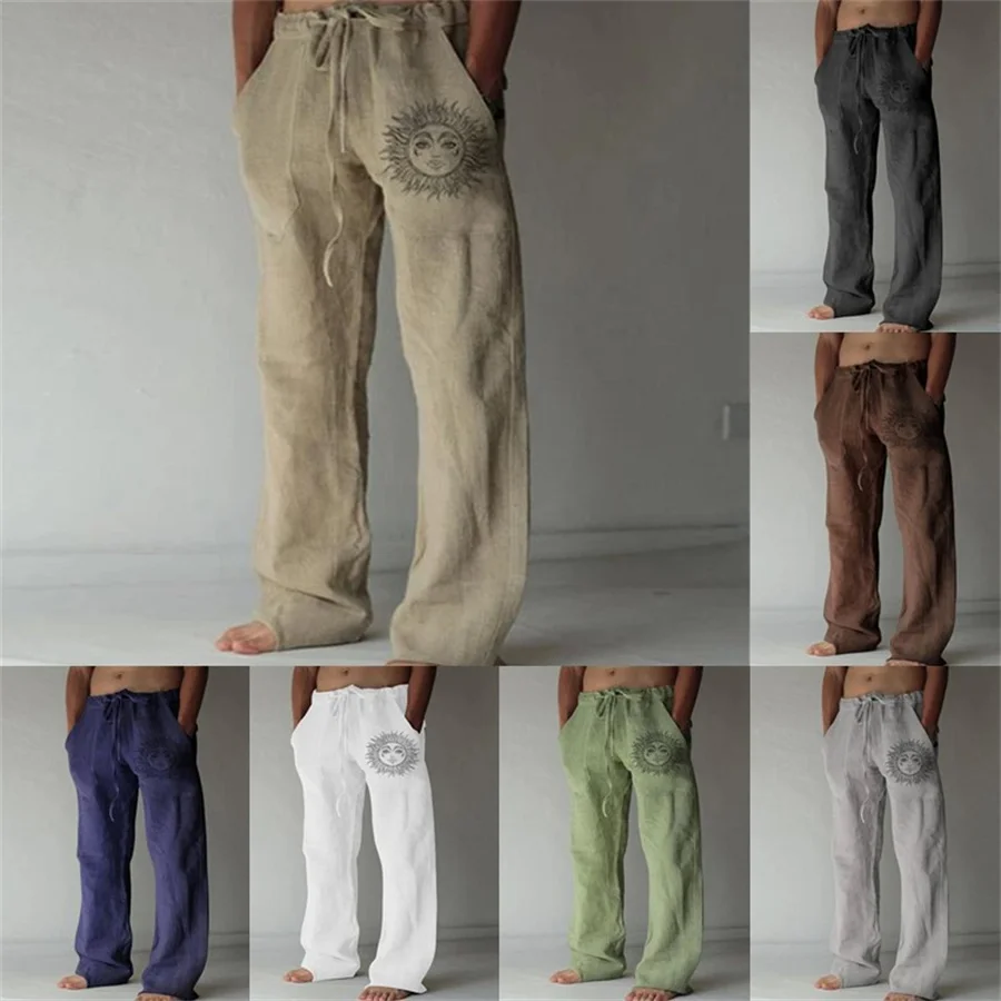 Men Linen Wide Pants Yoga Trousers Oversize Beach Holiday Sweatpants  Male Spring Summer Streetwear Pants Casual Men Clothing