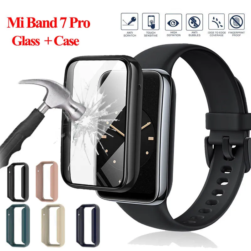 Main Tempered Glass+Case For Xiaomi Mi Band 7 Pro Screen Protector Cover Bumper For Xiaomi Band 7 Pro Protective Case Mi band 7 pro image