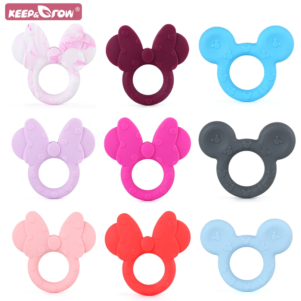 1Pcs Mouse Shape Baby Silicone Teether Teething Chew Toys BPA Free DIY Pacifier Chain Necklaces Pendant Cartoon Animal Teethers