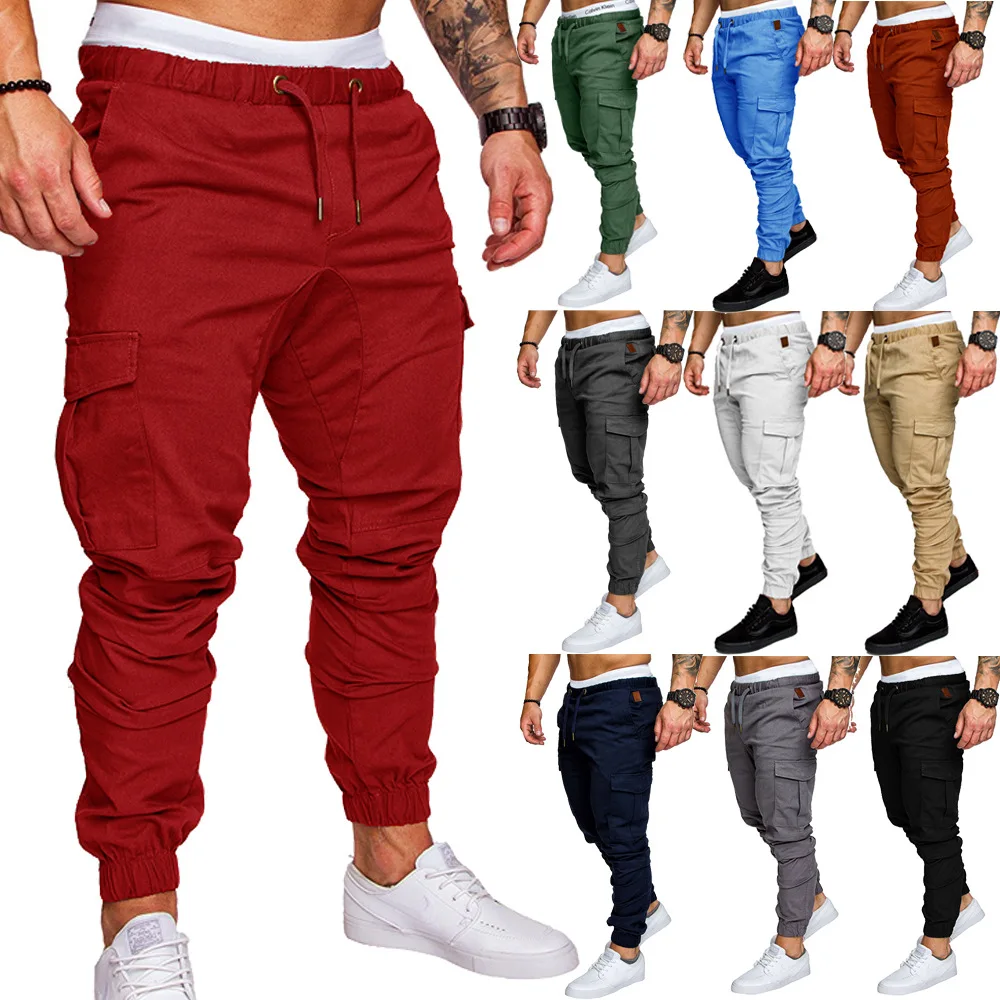 2021 New Male Trousers Mens Joggers Solid Multi-pocket Pants Sweatpants Men Pants Hip Hop Harem Joggers Pants Running pants gym