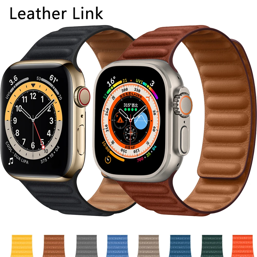 Leather Strap for Apple Watch Band 45mm 41mm 44mm 40mm Original Magnetic Loop Link Bracelet iWatch Ultar2 49mm 9 8 7 6 SE 3 42mm