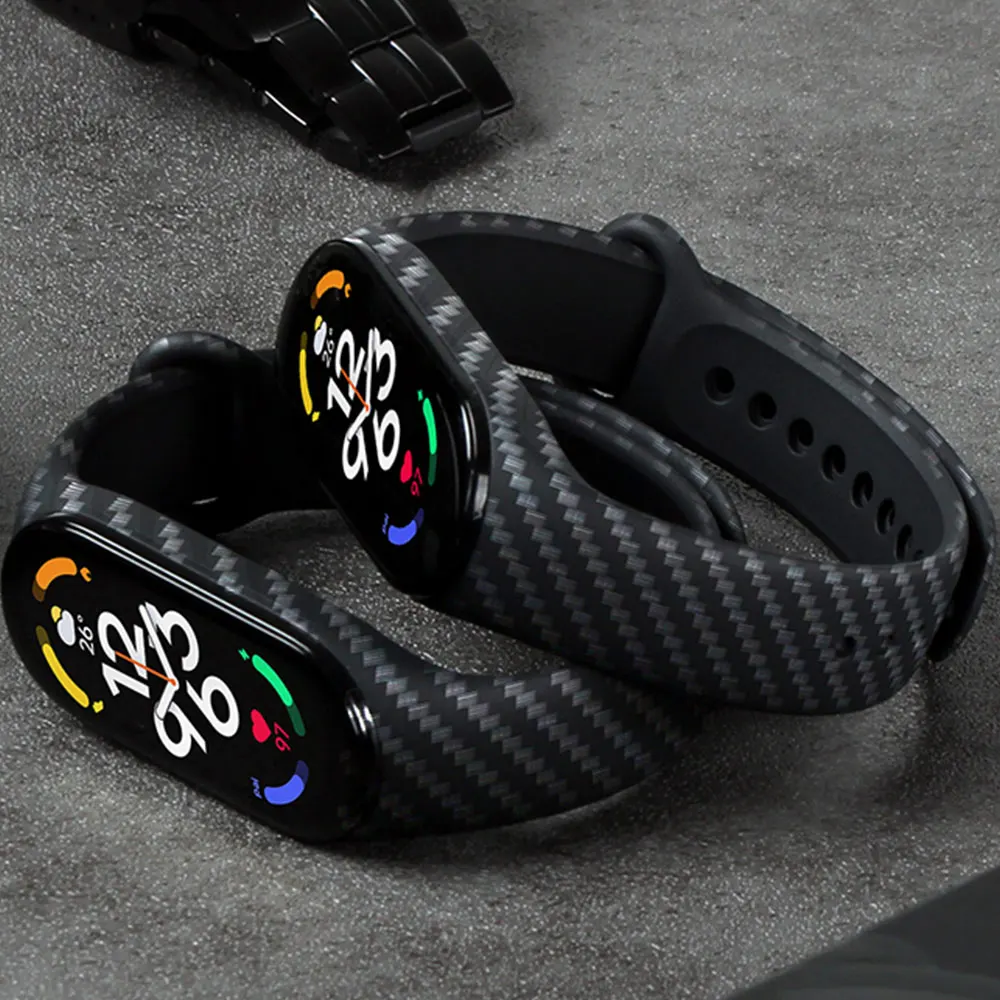 For Xiaomi Mi Band 7 Carbon fiber strap nfc Wristband smartwatch MIband 5 silicone bracelet correa Mi Band 4 5 3 6 accessories