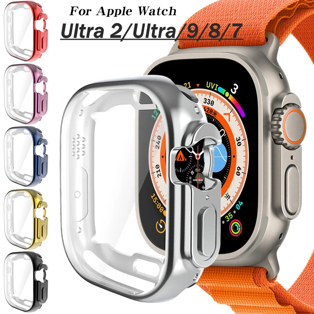 360 Full Soft Protective Case for Apple Watch Ultra 2 49mm TPU Screen Protector Bumper for iWatch Series 9/7/8 41mm 45mm Cover