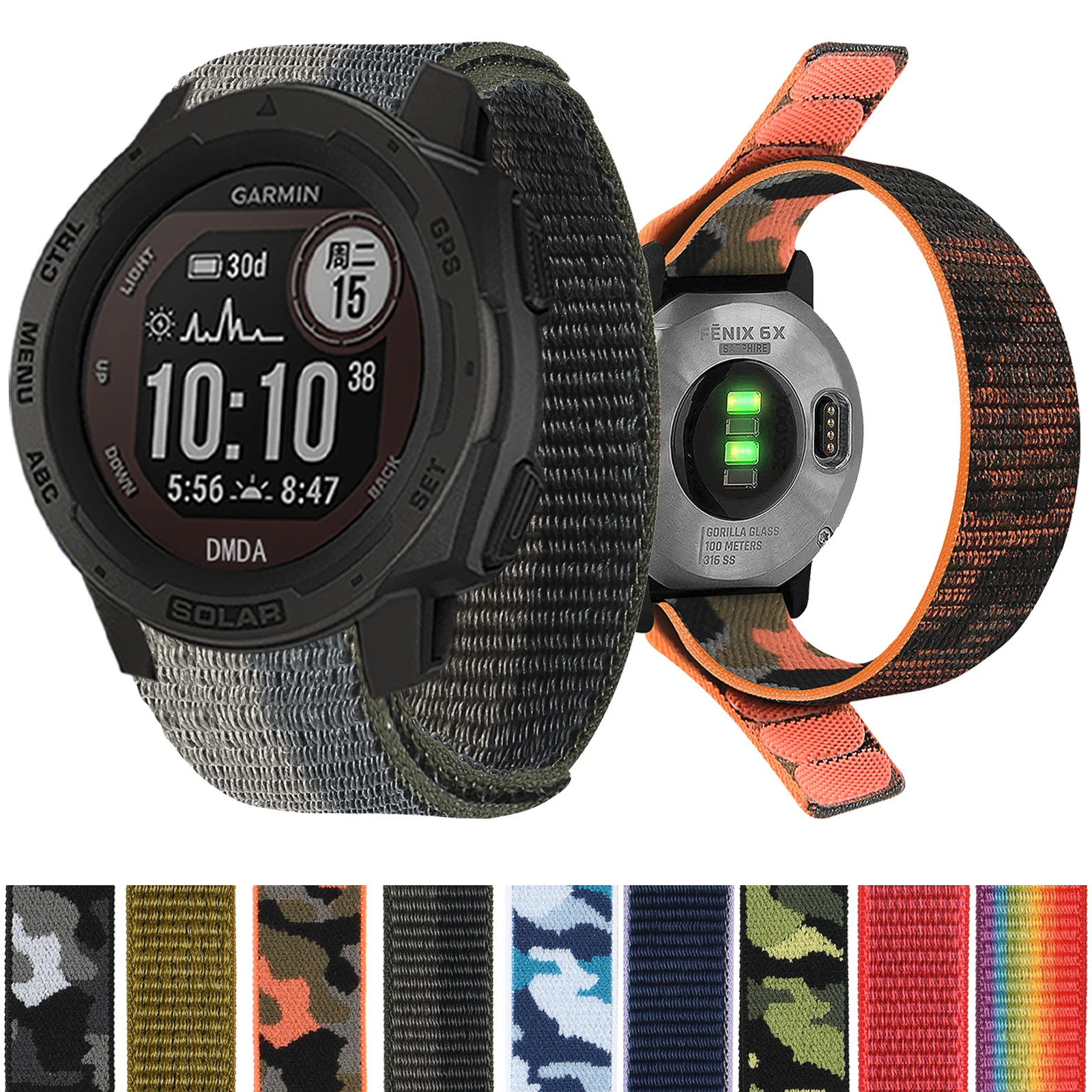 Hook & Loop Nylon Strap For Garmin Forerunner 955 965 745 945 LTE S62 S60 / instinct 2 45mm Band 26mm 22mm Bracelet Wristbands