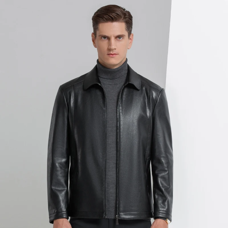 YN-335 Men's Lapel Jacket Natural Leather  Jacket Spring and Autumn Sheepskin Jacket Men