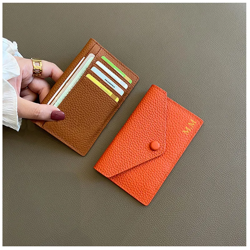 Ultra-thin Ins Style Genuine Leather Card Holder Fashion Mini Short Envelope Women Wallet Korean Japan Credit Card Case Purse