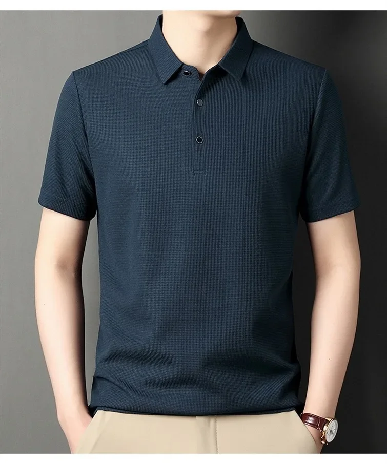 Men's Short Sleeved Lapel Polo Shirt Summer Solid Color T-shirt Loose Fitting Men's Trendy Top