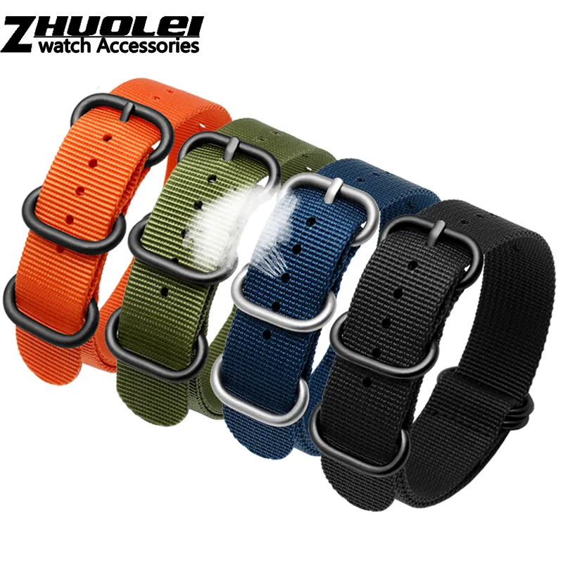 Ring buckle ZULU Strap Wholesale Heavy Duty Nylon Watchband 18mm 20mm 22mm 24mm men's Stripe Rainbow Canvas Replacement bracelet