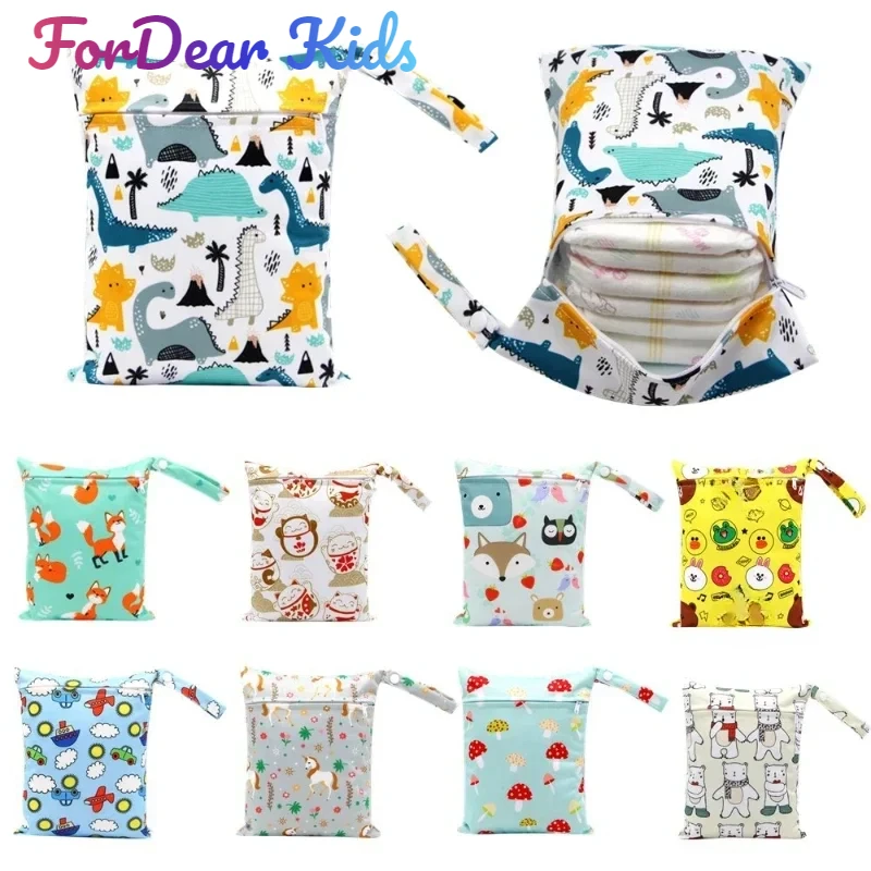 20*25cm Baby Diaper Bag Cartoon Print Wet Dry Nappy Zipper Handbag Stroller Carry Pack Travel Outdoor Wet Diaper Storage Bags