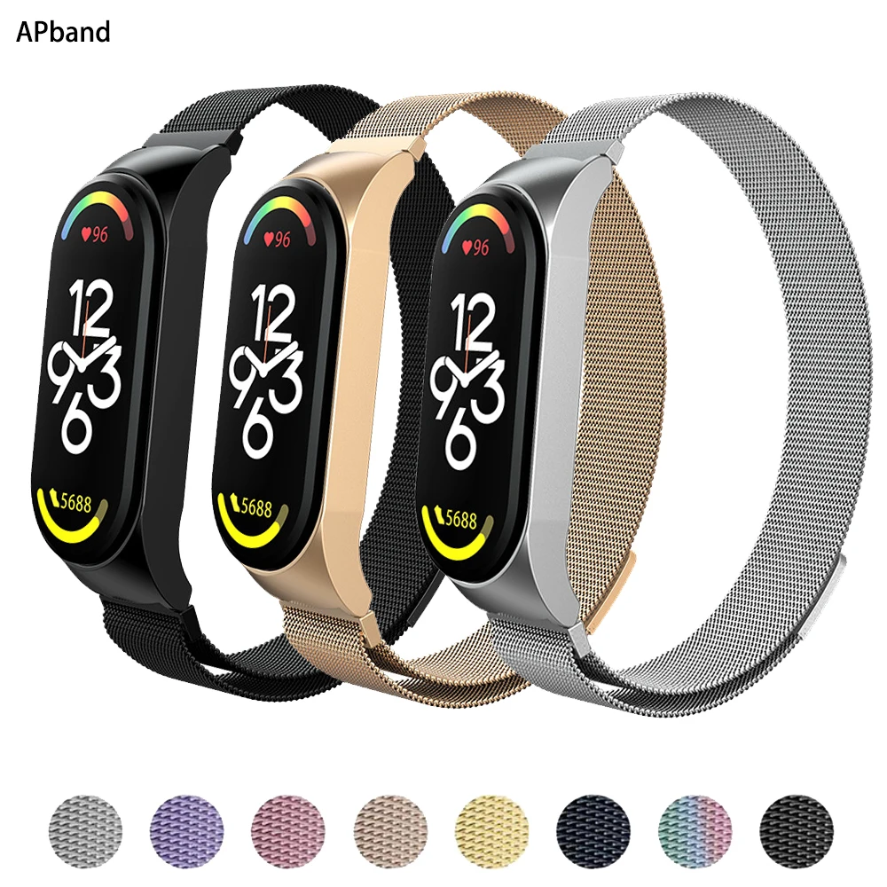 Milanese Loop Strap For Xiaomi Mi Band 7 6 5 4 stainless steel watch belt Correa Miband4 Bracelet on mi band 4 6 5 3 7 pro Bands