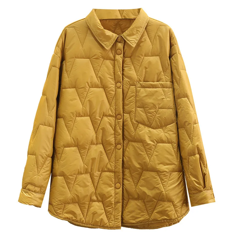 Main Fall Winter Plus Size Thin Parka Women's Clothing Leisure Lapel Geometric Pattern Jacket Simple Warm Cotton-Padded Coat image