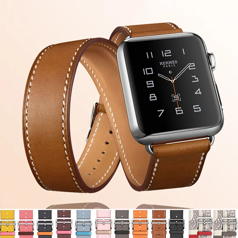 Double Tour Leather Strap For Apple Watch ultra band 49mm 45mm 42mm 44mm Series 8 7 6 Se 5 4 3 2 Iwatch 6 38mm 40mm Correa 41mm