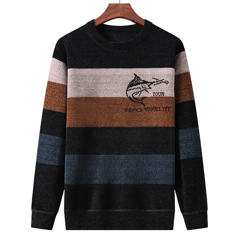 New Men's Plush Thickened Knitwear Fashion Casual Men's Chenille Warm Sweater  Mens Clothes