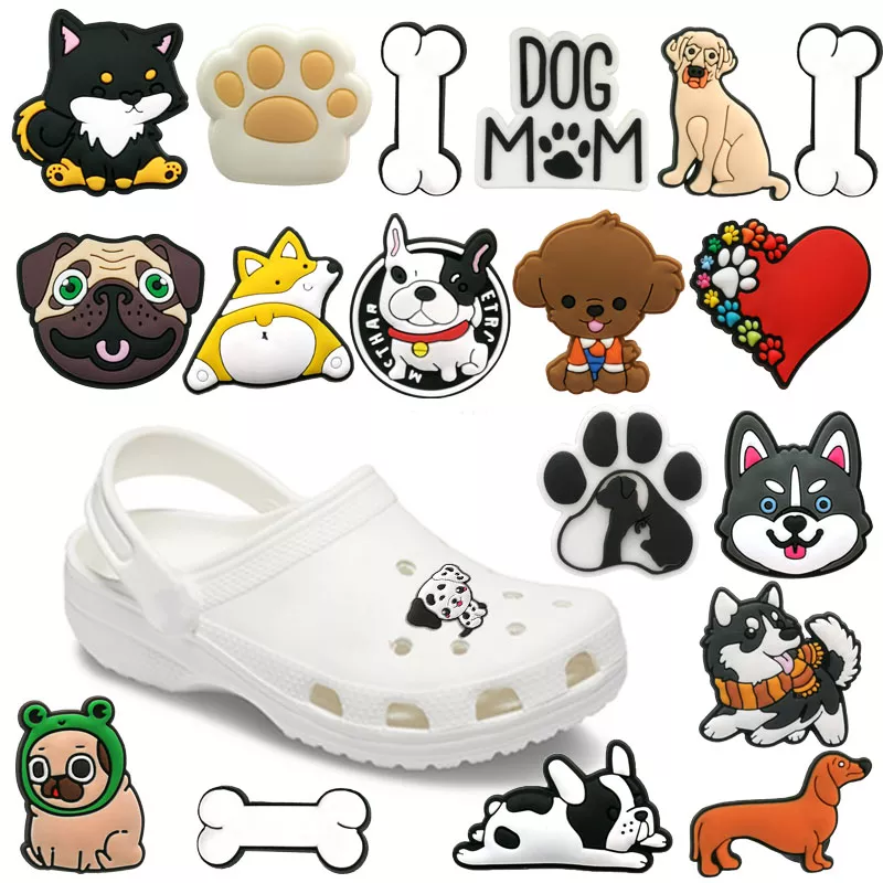 Main 1pcs Dog Corgi Bulldog Shoe Charms Accessories,Shoe Decorations Pins for Woman Men Girls Boys Kids,Garden Sandals Clog Buckles image