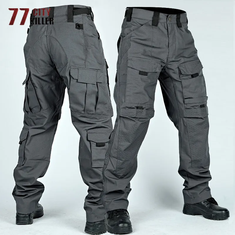 Tactical Cargo Pants Mens Multi-Pockets Wear-resistant Trousers Outdoor Training Hiking Fishing Casual Loose Pants Male