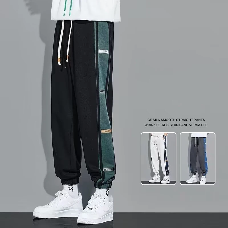 Autumn Patchwork Casual Straight Pants For Men Korean Fashion Trousers Streetwear Baggy Sweatpants Gym Jogger Hombre Pantalones