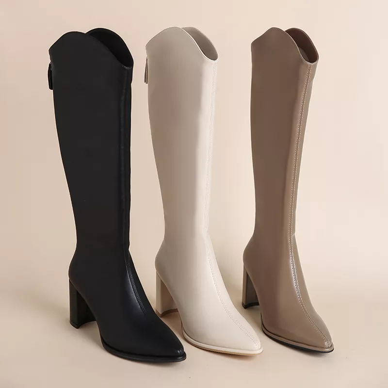 Main Plus Size 34-43 New Women Boots Zipper Thick High Heels Simple Thick High Heels Autumn Winter Boots Knee High Botas image