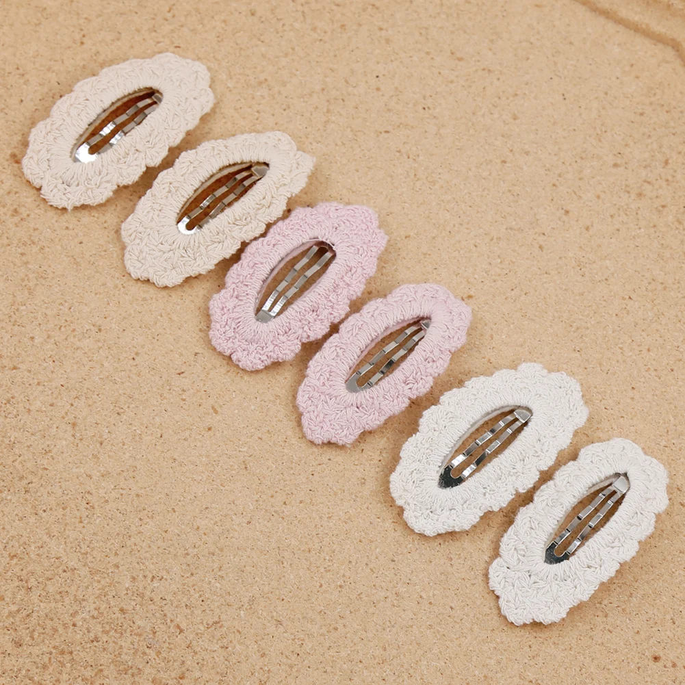 6Pcs/Set Ins Flower Crochet Bobby Snap Hairpins 6.5cm Knitted Princess Baby Girls Hair Bow Clips Safety Korean Newborn Hairgrips