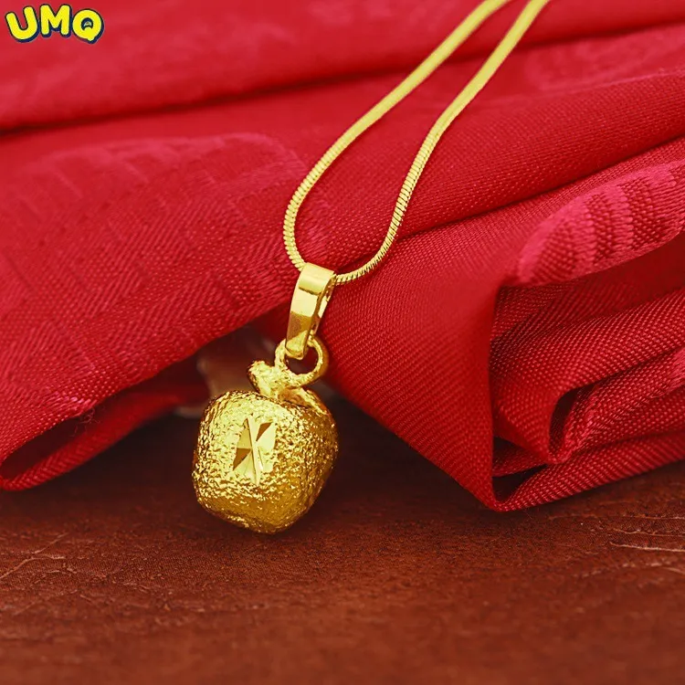 Main UMQ 100% Real 14K Gold Chain Solid Little Apple Safe Women's Euro Plated Pure 24k Gold Fashion Necklace 18k Yellow Color Jewelry image