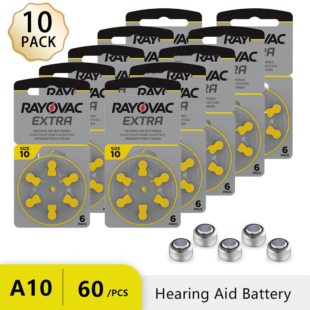 Main 60PCS Hearing Aid Batteries Rayovac Extra Battery A10 10A PR70 Size 10 High Performance Zinc Air Battery For Digital Hearing Aid image