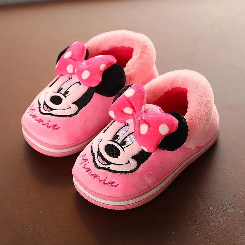 Disney Children's Slippers Winter Cartoon Boys Girls Mickey Minnie Non-slip Indoor Home Shoes Children Baby Cotton Size 15-21cm