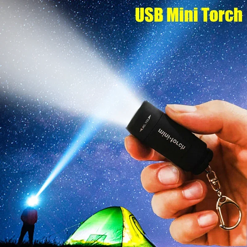 Main Led Mini Torch Light Portable USB Rechargeable Pocket LED Flashlight Keychain Torch Lamp Lantern Outdoor Hiking Camping Lighting image