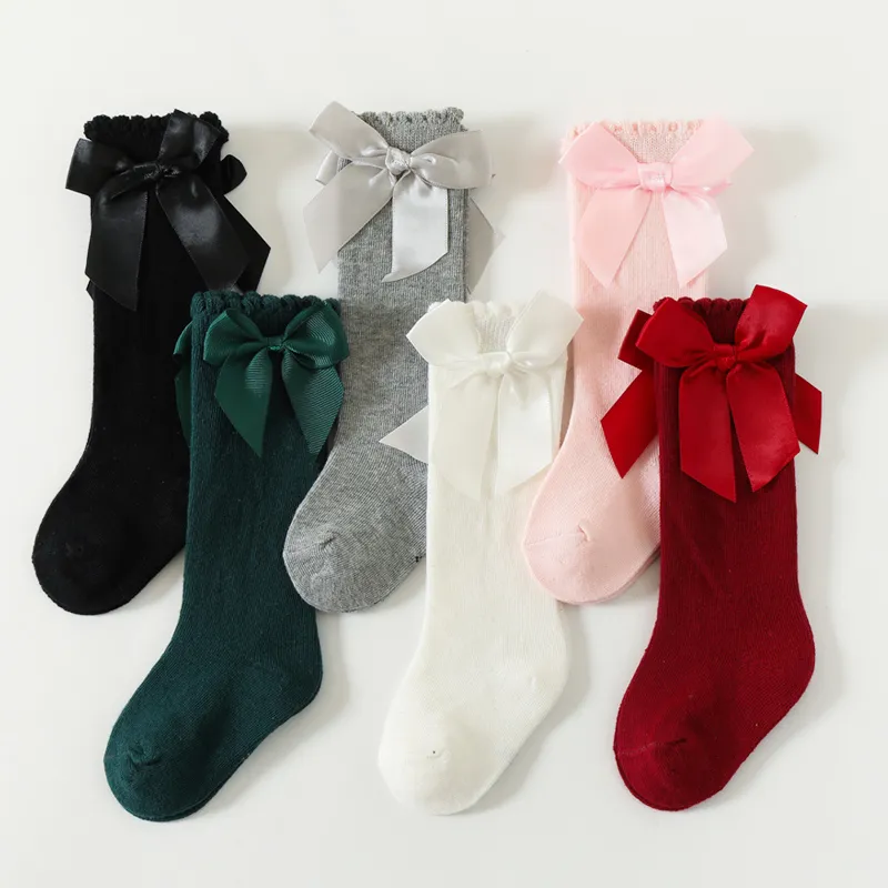 2024 New Kids Socks Toddlers Girls Big Bow Knee High Quality Long Soft Autumn Winter 100% Cotton Lace Baby Tube Sock Calcetines