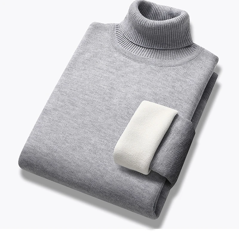 Winter Trend Sweaters Men's Solid Long Sleeved Turtleneck Pullover High Neck Fleece Warm Slim Fit Casual Sweater Jumper 4XL