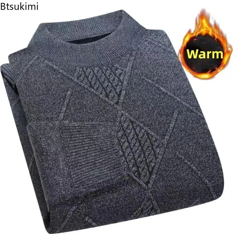 2024 Men's Autumn Winter Warm Sweater Solid Pullovers Male Thick Jumpers Knitwear Round Neck Casual Clothing Knitted Sweater Men