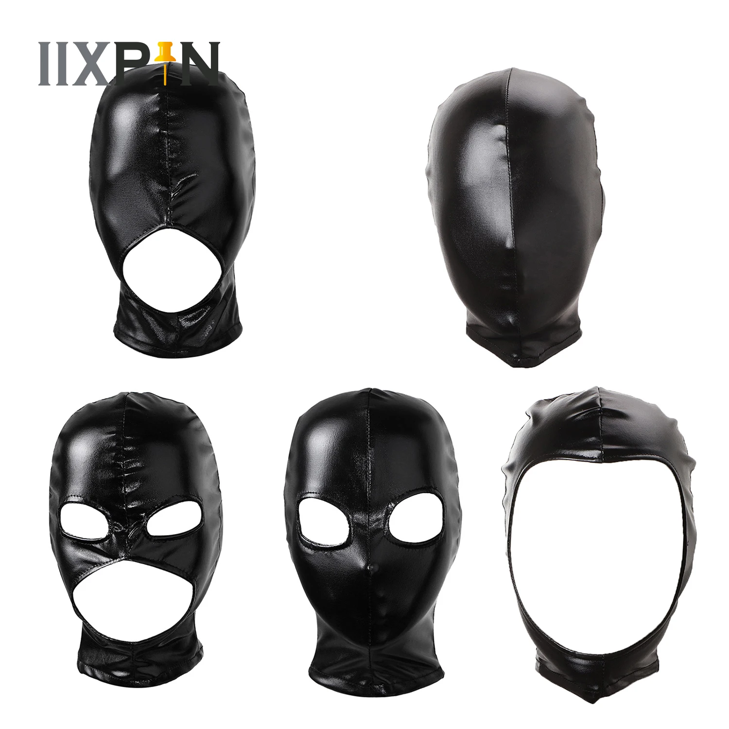 Main Women Mens Latex Face Mask Bronzing Cloth Open Mouth and Eye Glued Head Cover Couples Adult Face Mask Hood for Role Play Costume image