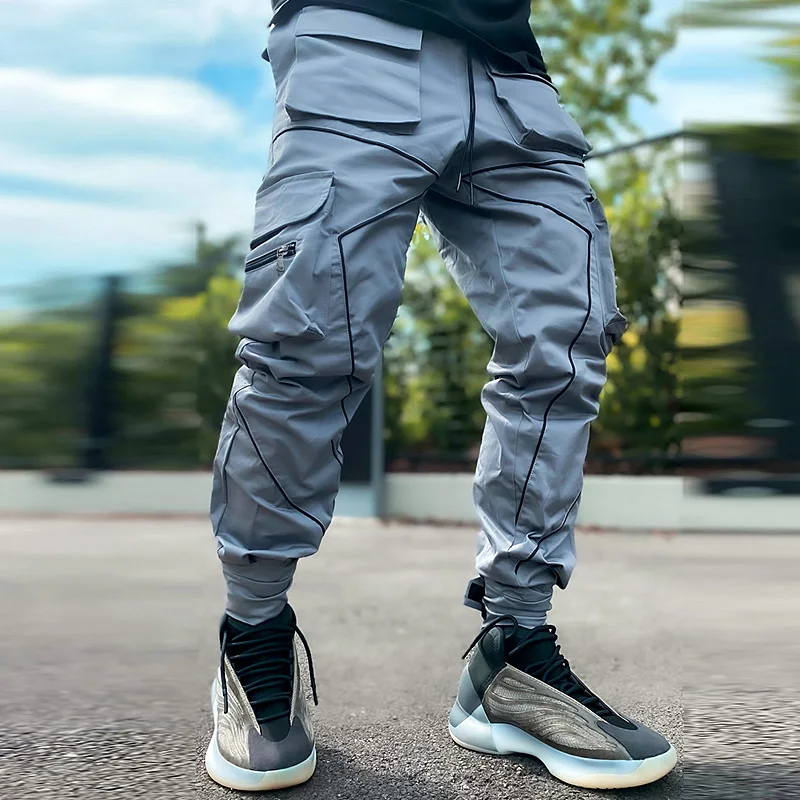 Mens Gym Joggers Casual Pants Sweatpants Fitness Trousers Hip Hop Cargo Pants Male Streetwear Men Reflect Sports Trackpants