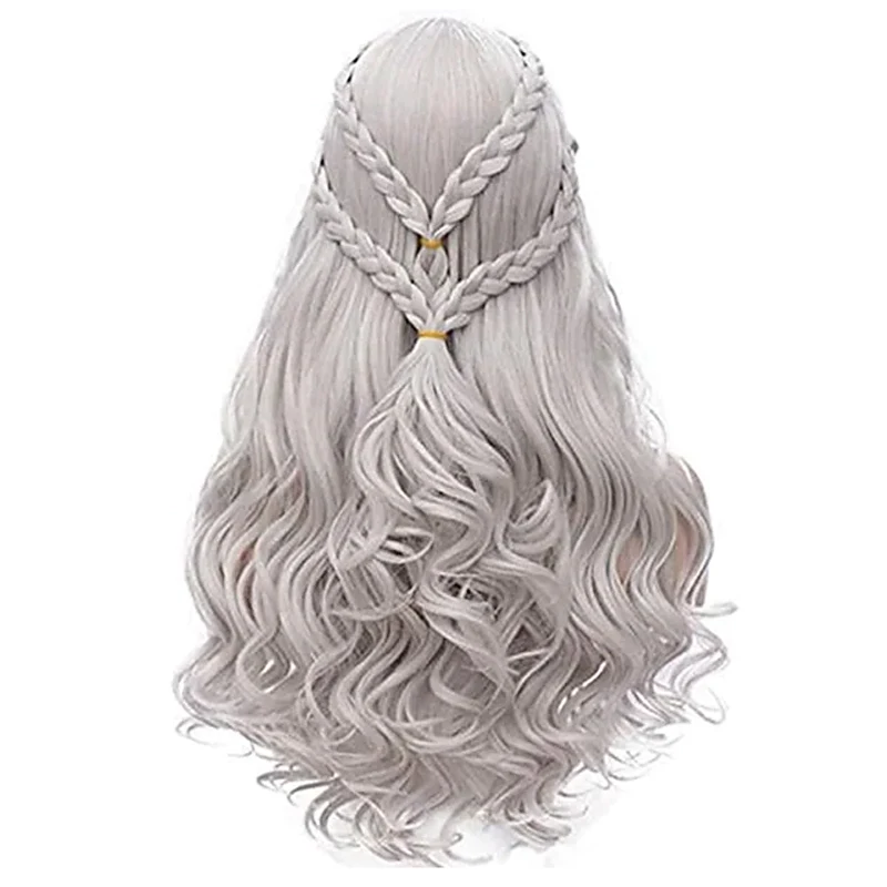 Main HAIRJOY Synthetic Hair Daenerys Targaryen Wigs Silver Long Braided Costume Cosplay Queen Lolita Wig for Women image