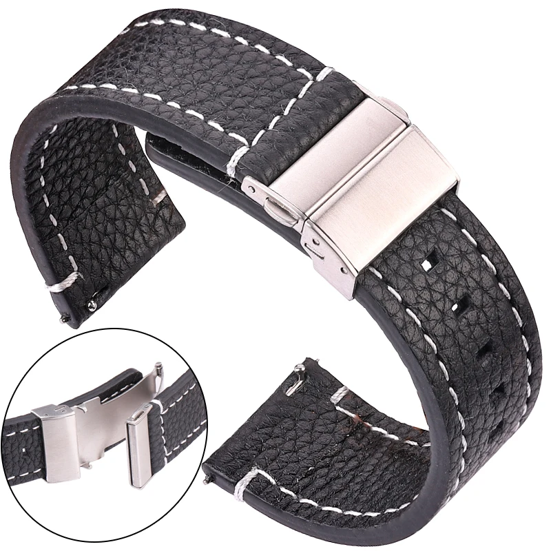 Soft Genuine Leather Smart Watch Band 18 20 22 24mm Women Men Cowhide Strap Brown Black Quick Release Watchband Bracelet