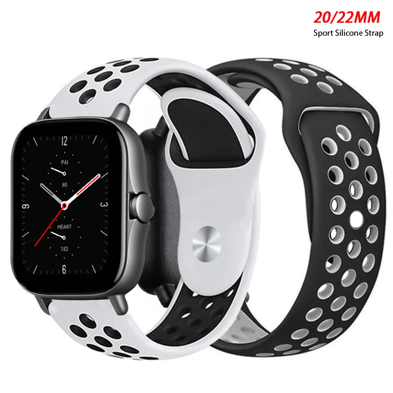 20mm/22mm Sport Silicone band For Amazfit GTS 4/3/2/2e/GTS 2/GTR 4/3/Pro 47mm/GTR 2e/stratos Watch Bracelet Amazfit bip strap